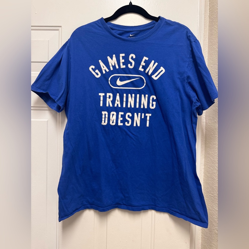 Nike Royal Blue Training Tee with White Swoosh and Script